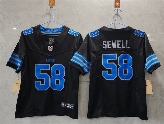 Women's Detroit Lions #58 Penei Sewell Black 2024 F.U.S.E. Vapor Limited Stitched Jersey(Run Smaller)